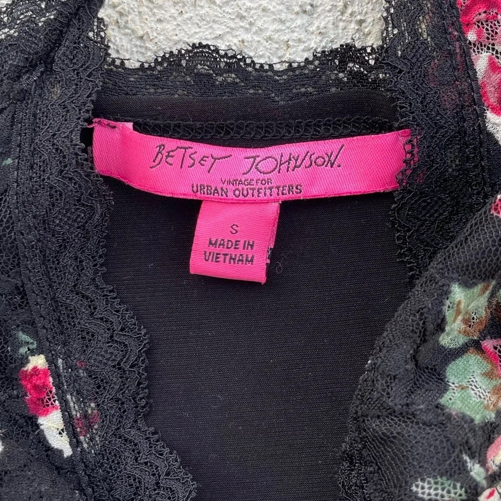 Vintage Y2K Betsey Johnson Floral Lace Slip Dress Black Pink Roses Corset Mini S - Picture 4 of 6
